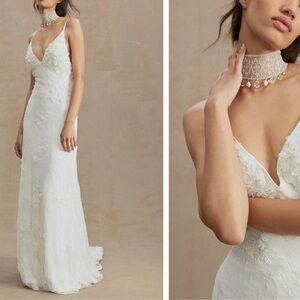 BHLDN meadow vneck floral appliqué sheath wedding gown